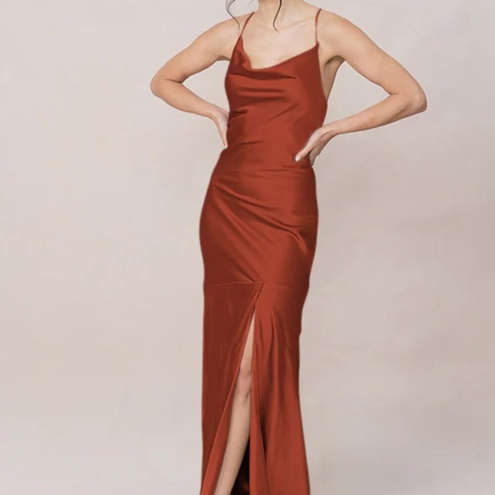 Revelry Kimora Satin Dress, 4, Rust